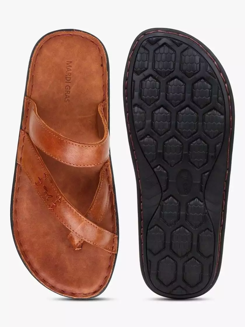 Tan Leather Single Toed Slipons for Men - Image 6