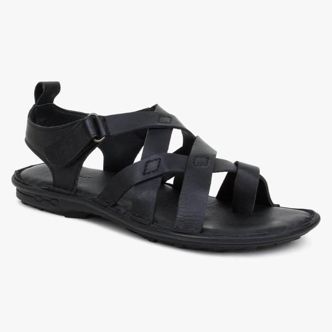 Black Leather Multi Strap Single Toed Sandals for Men