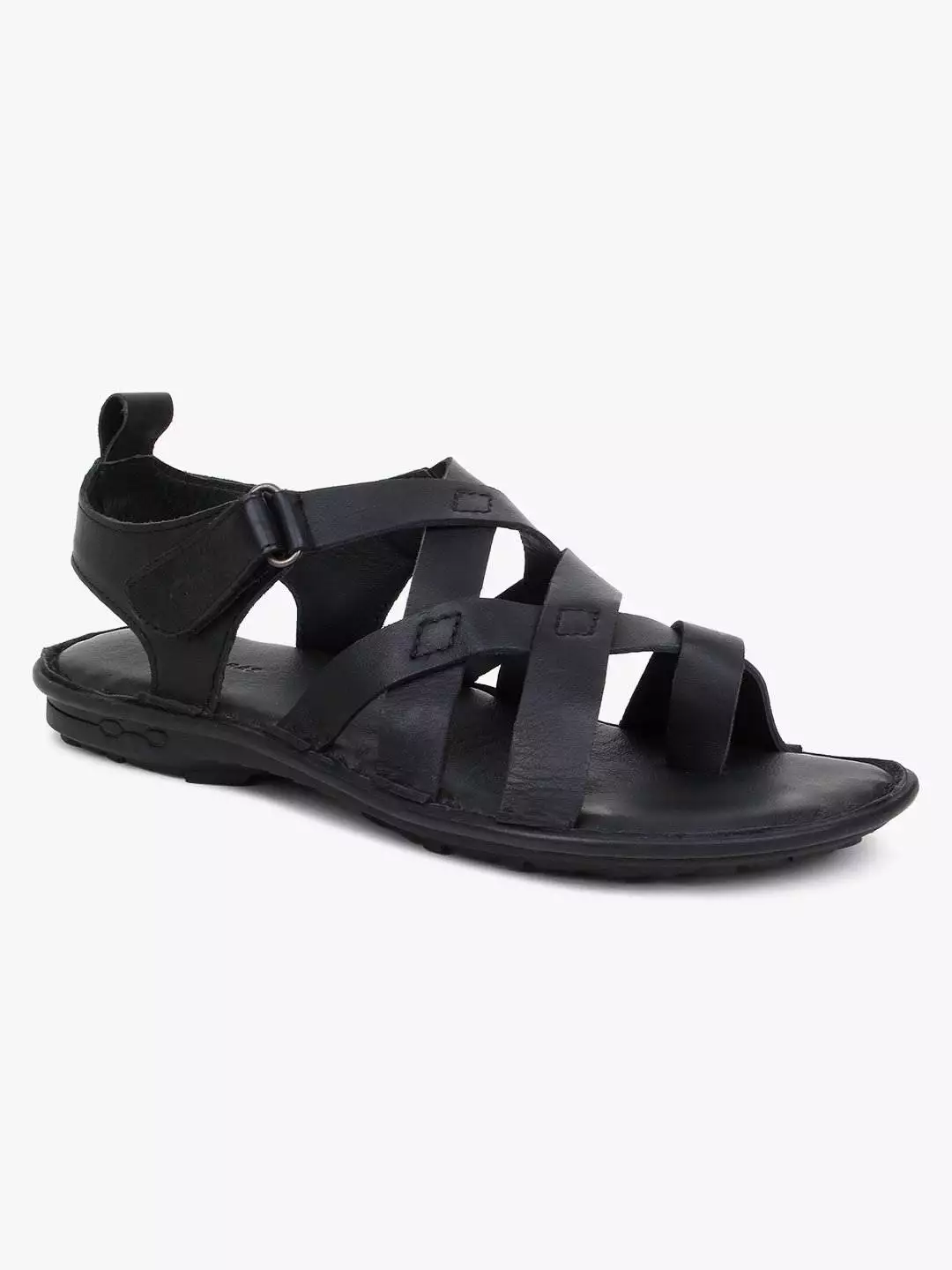 Black Leather Multi Strap Single Toed Sandals for Men