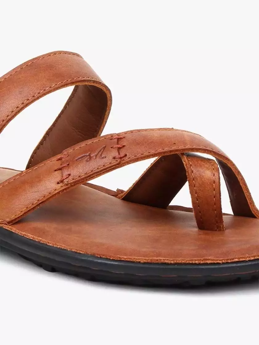 Tan Leather Single Toed Slipons for Men - Image 3