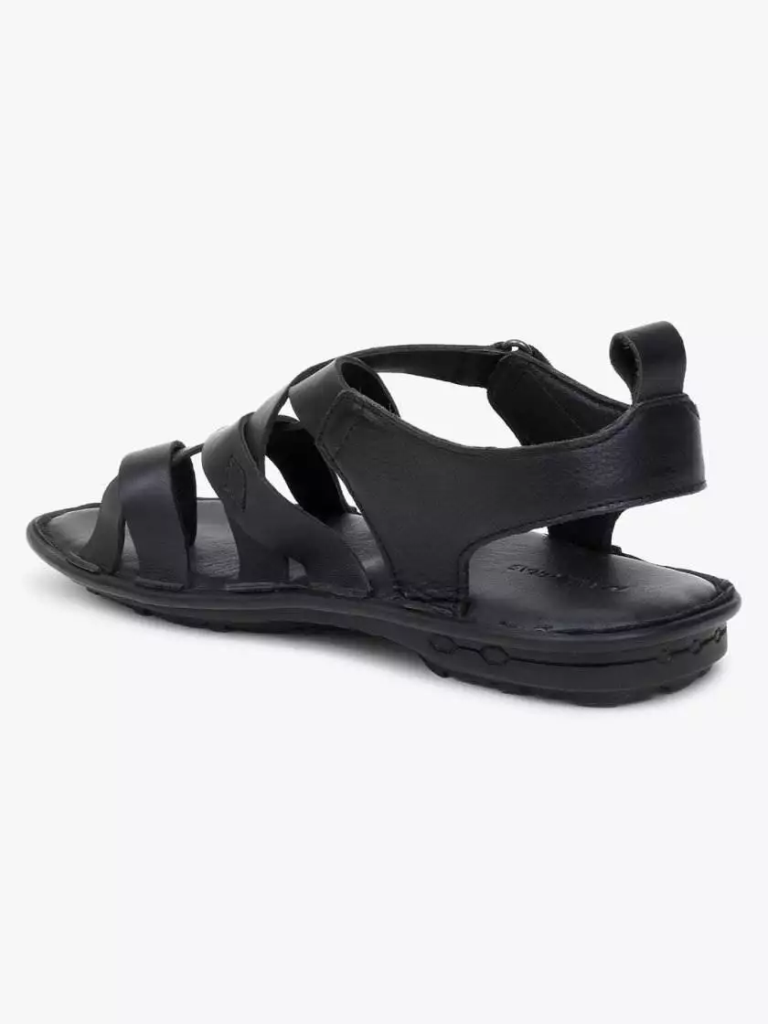 Black Leather Multi Strap Single Toed Sandals for Men - Image 3