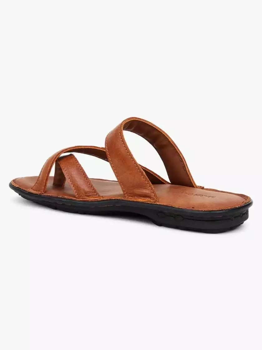 Tan Leather Single Toed Slipons for Men - Image 2