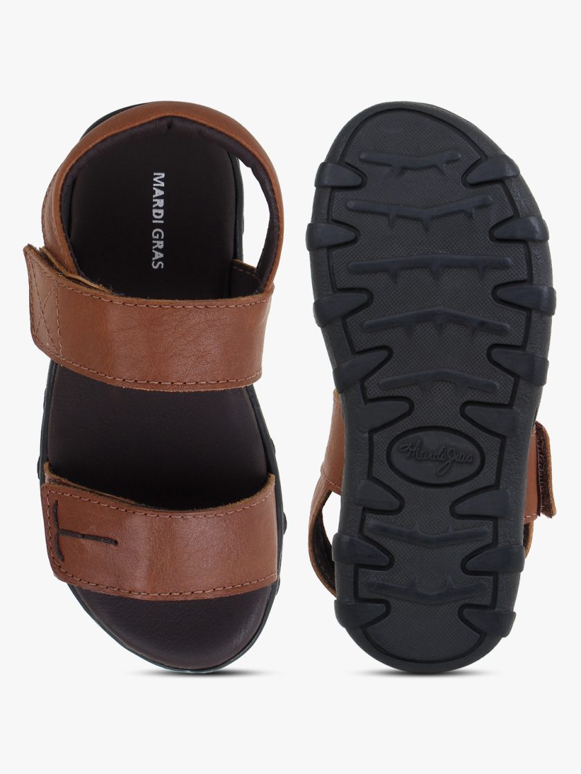 Brown Leather Dual strap Sandals for Toddlers (Boys) - Image 7