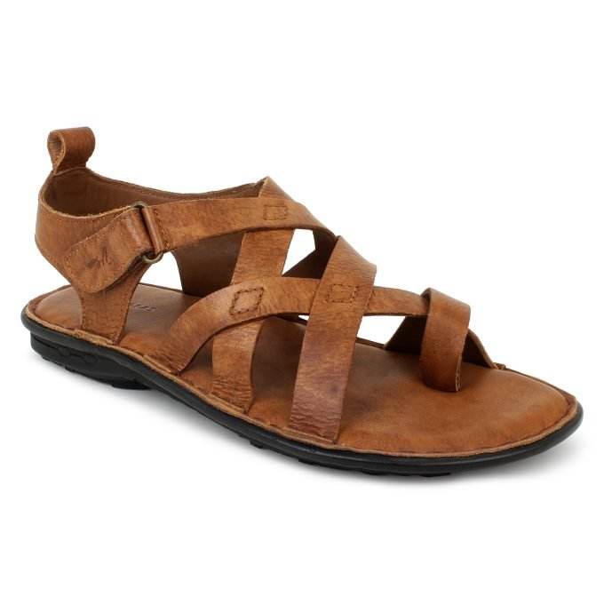 Tan Leather Multi Strap Single Toed Sandals for Men