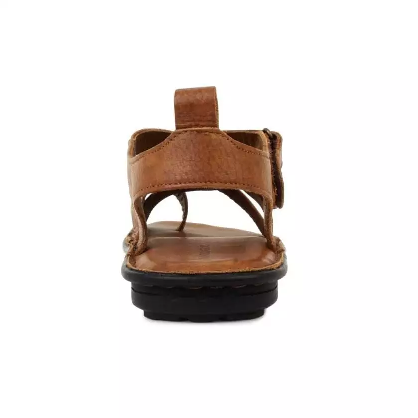 Tan Leather Multi Strap Single Toed Sandals for Men - Image 5