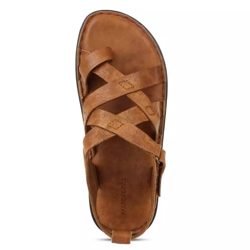 Tan Leather Multi Strap Single Toed Sandals for Men - Image 6