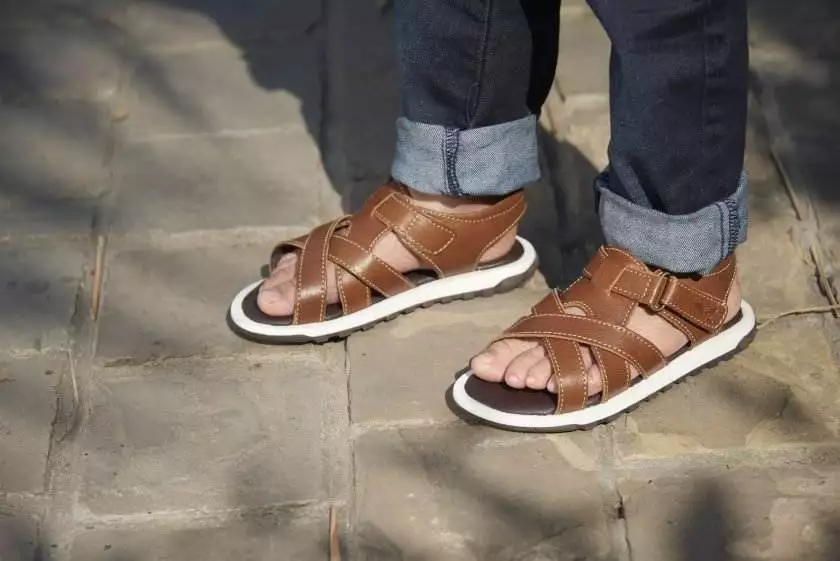 Brown Leather Open toe Sandals for Toddler Boys - Image 5