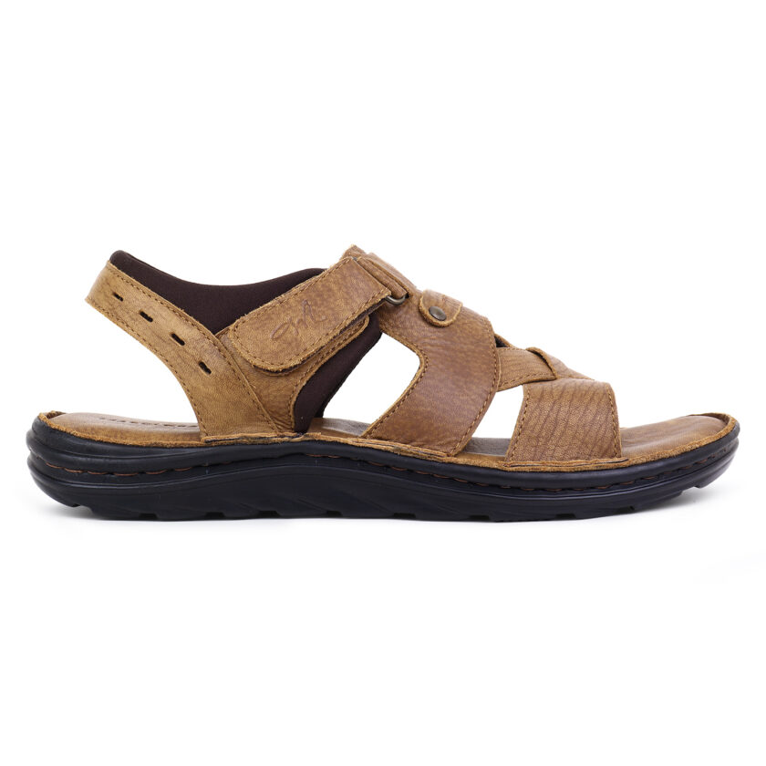 Tan Leather Open Toed Sandals for Men - Image 3