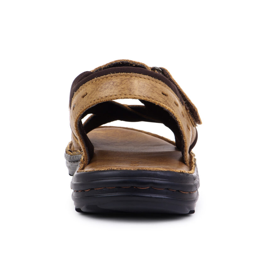 Tan Leather Open Toed Sandals for Men - Image 4