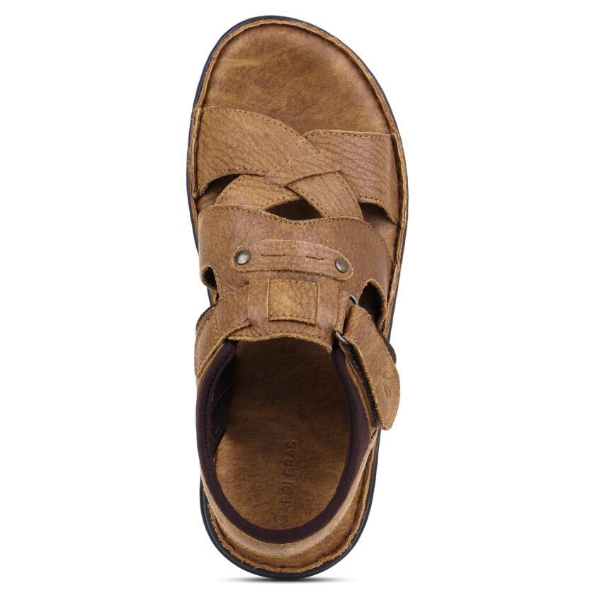 Tan Leather Open Toed Sandals for Men - Image 5