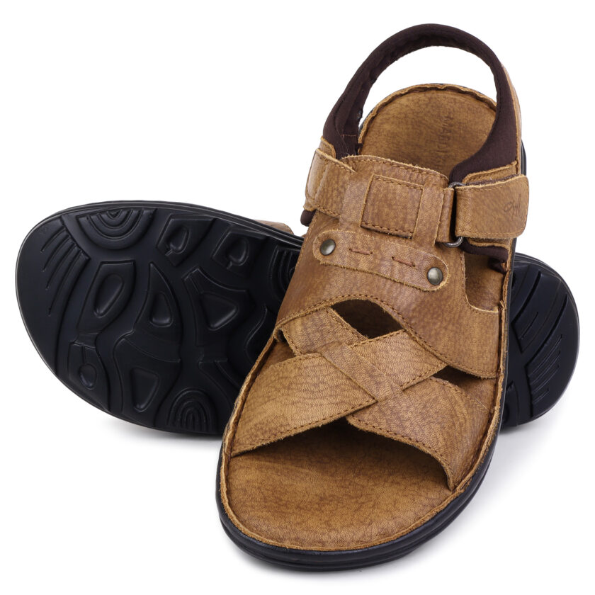 Tan Leather Open Toed Sandals for Men - Image 2