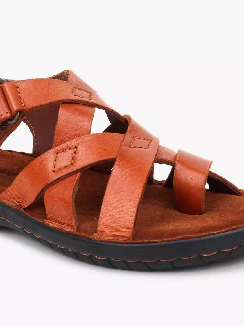 Brown Leather Sandals with strap closure for children - Image 6