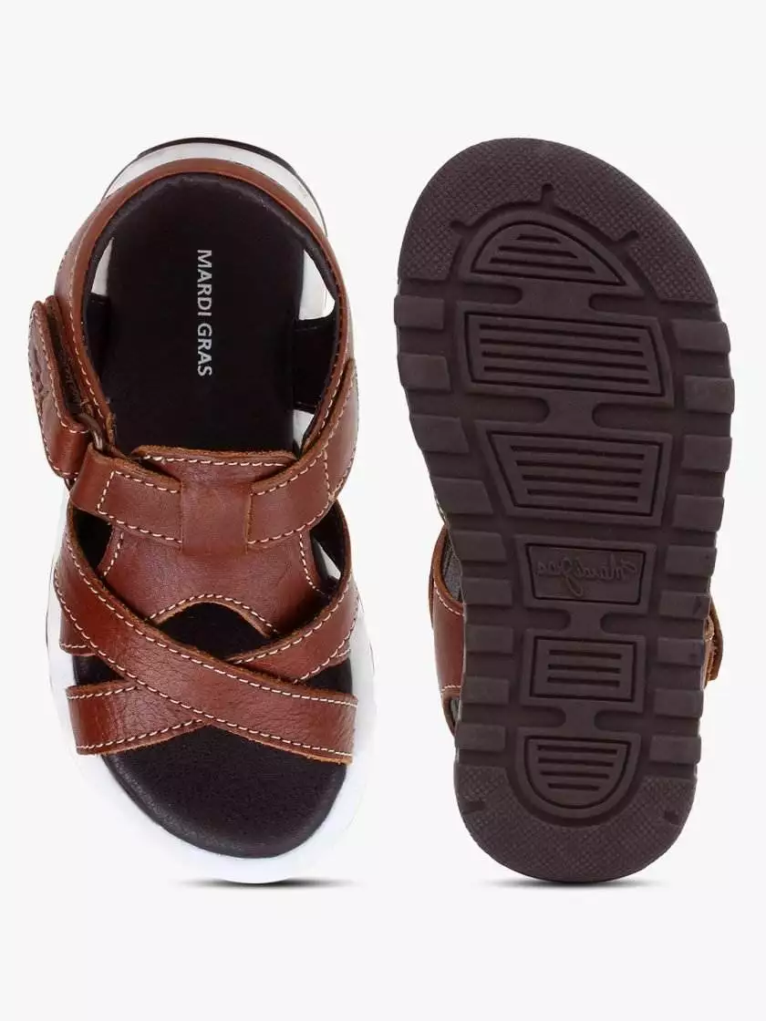 Brown Leather Open toe Sandals for Toddler Boys - Image 9
