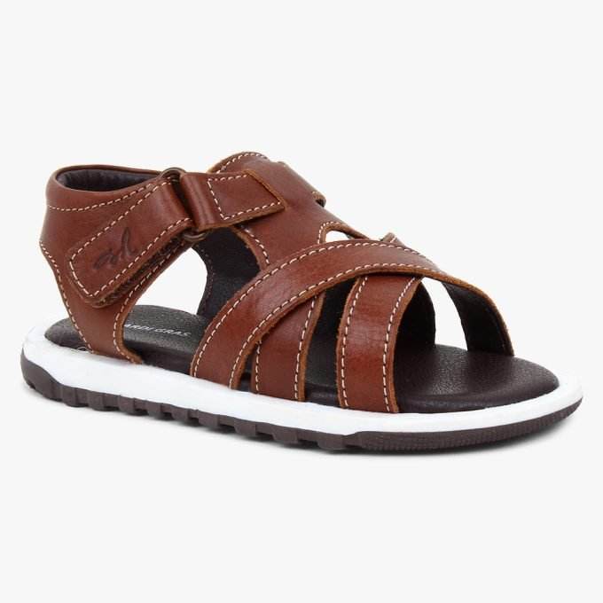 Brown Leather Open toe Sandals for Toddler Boys