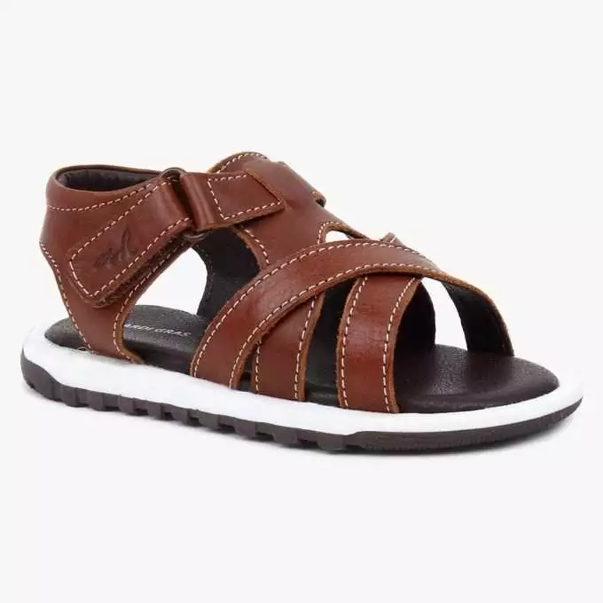 Brown Leather Open toe Sandals for Toddler Boys