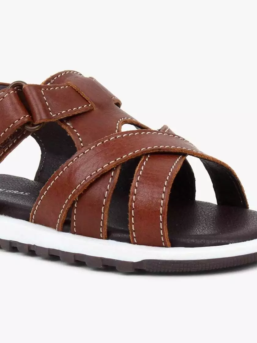 Brown Leather Open toe Sandals for Toddler Boys - Image 10
