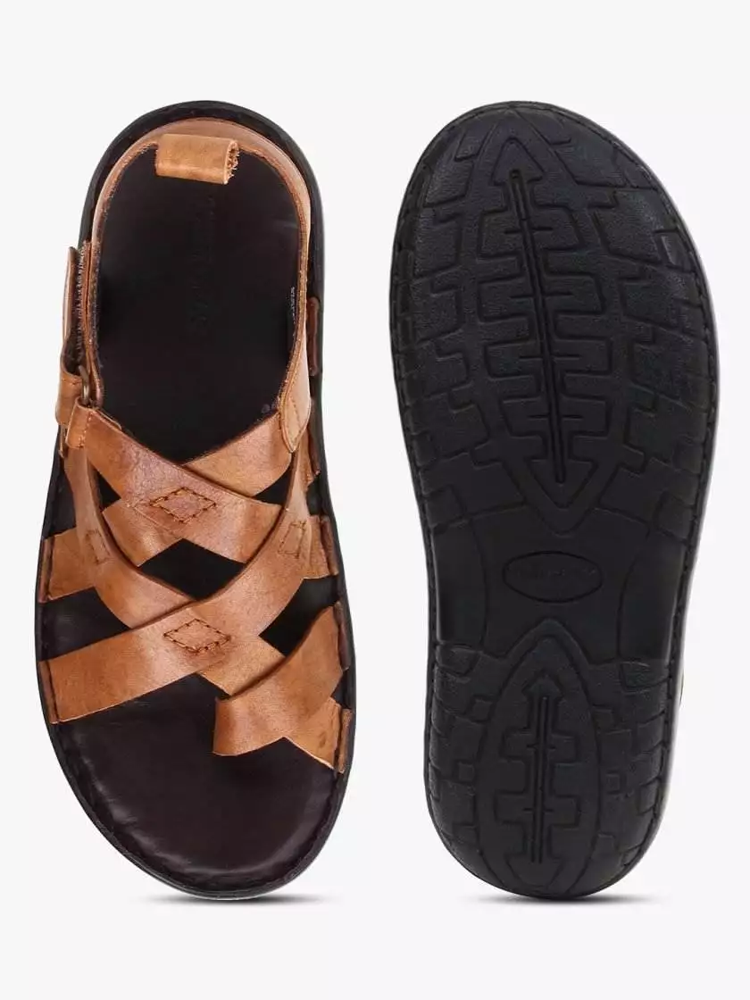 Tan Leather Sandals with strap closure for children - Image 5