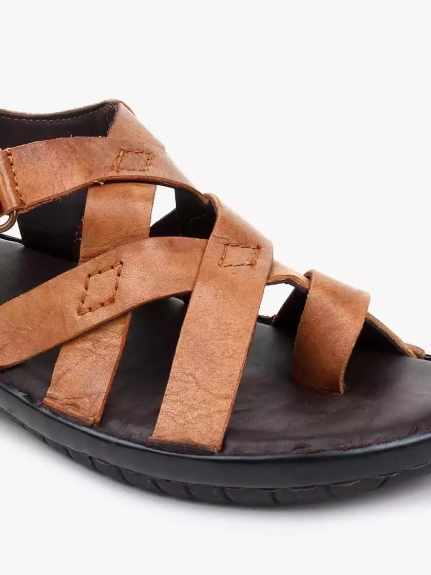 Tan Leather Sandals with strap closure for children - Image 6
