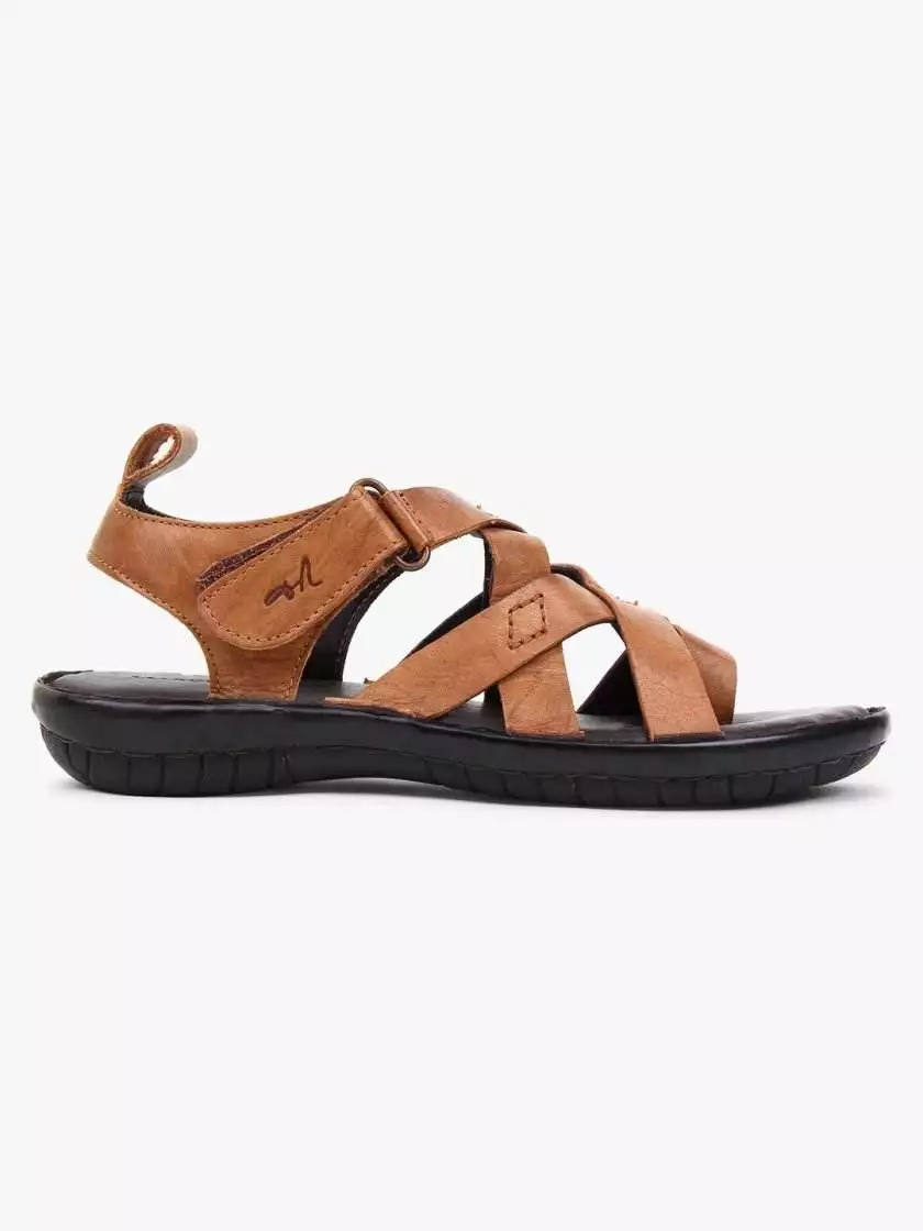 Tan Leather Sandals with strap closure for children - Image 3
