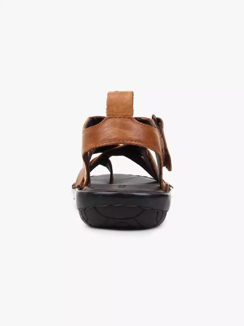 Tan Leather Sandals with strap closure for children - Image 4