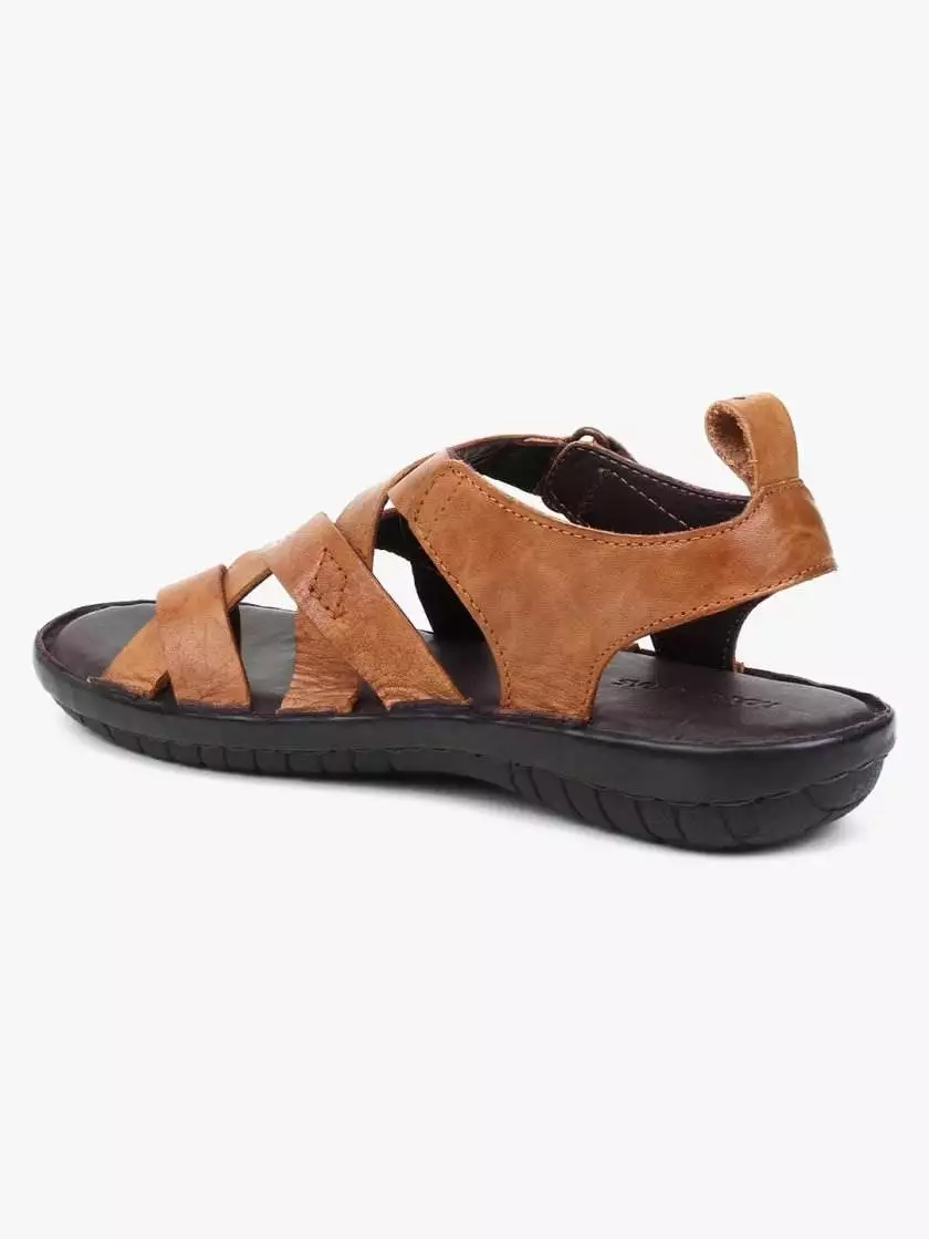 Tan Leather Sandals with strap closure for children - Image 2