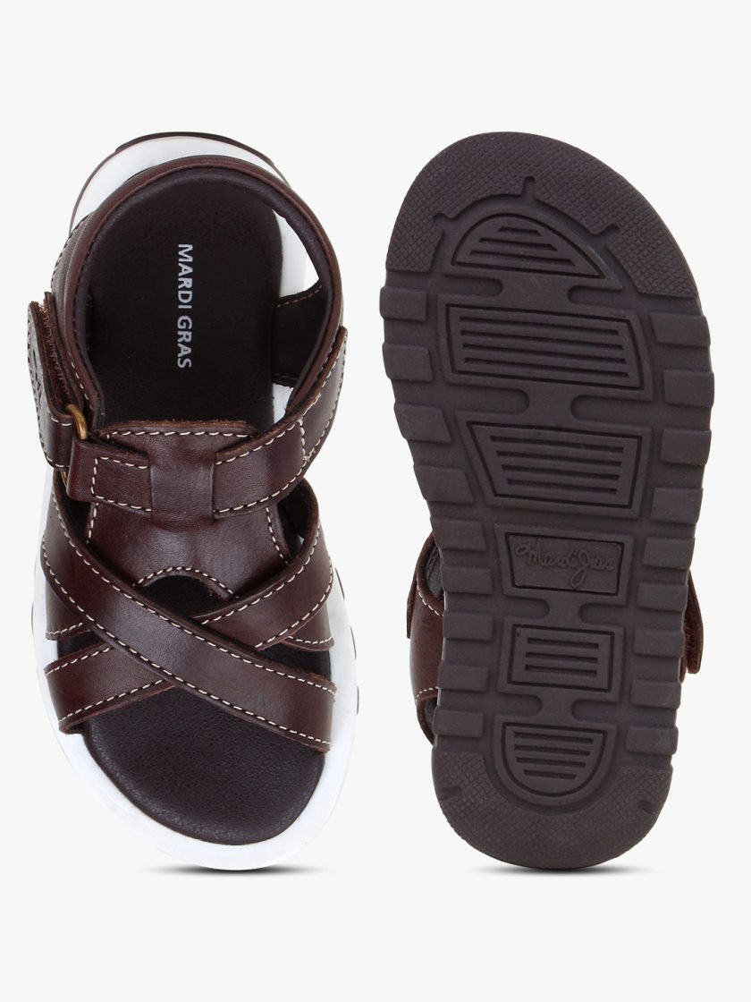 Dark Brown Leather Multi-strap Sandals for Toddler Boys - Image 5