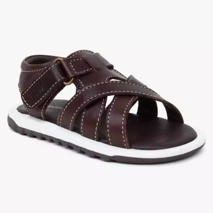Dark Brown Leather  Multi-strap Sandals for Toddler Boys