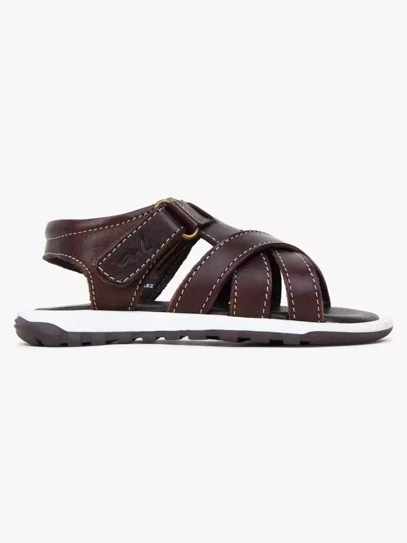Dark Brown Leather Multi-strap Sandals for Toddler Boys - Image 3