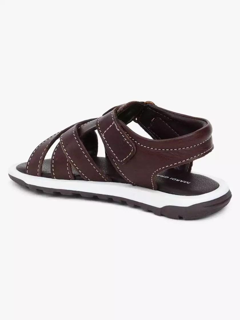 Dark Brown Leather Multi-strap Sandals for Toddler Boys - Image 2