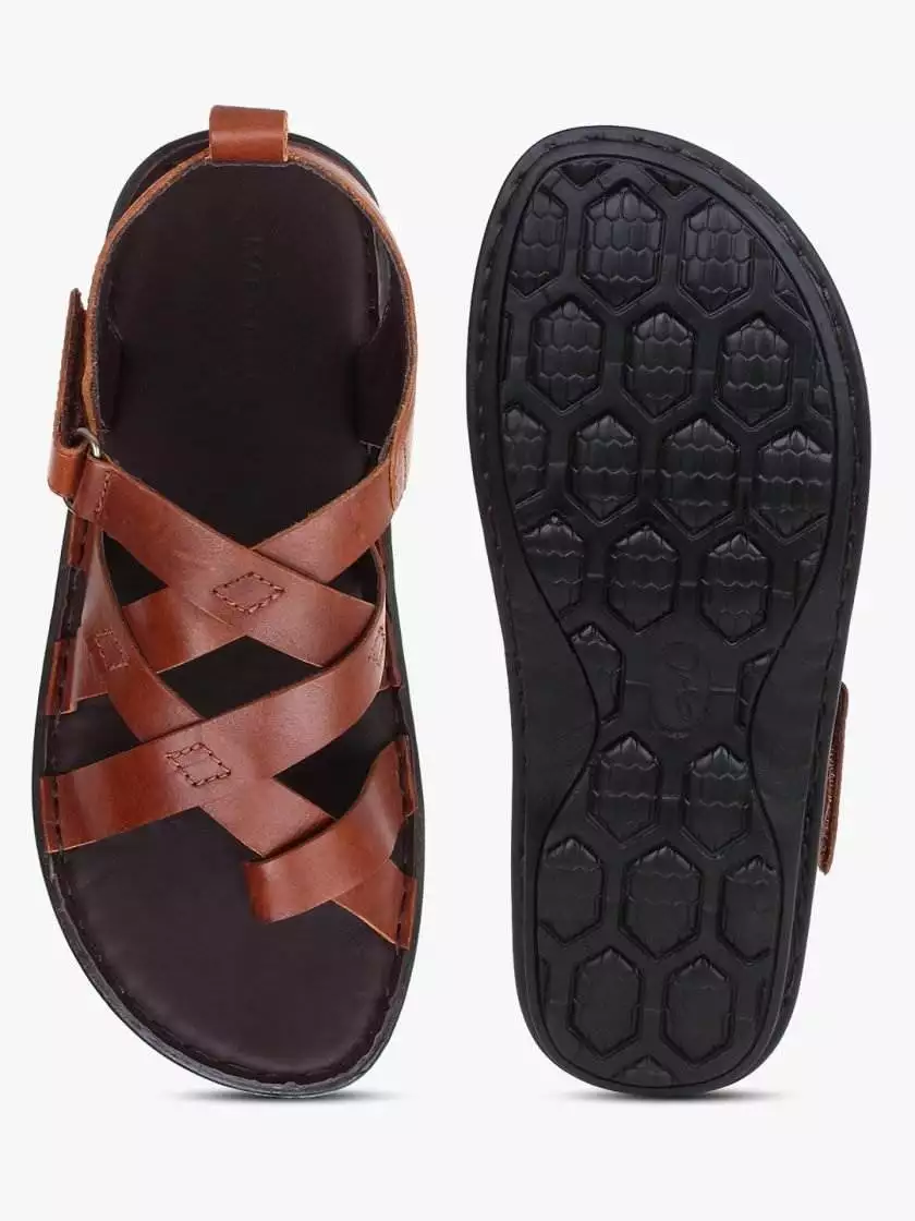 Brown Leather Multi Strap Single Toed Sandals for Men - Image 5