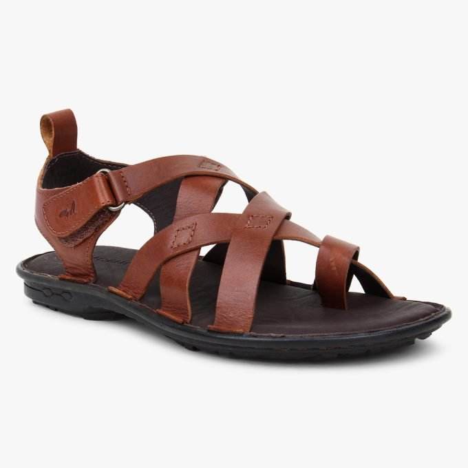 Brown Leather Multi Strap Single Toed Sandals for Men