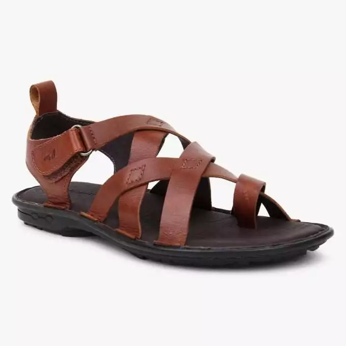 Brown Leather Multi Strap Single Toed Sandals for Men