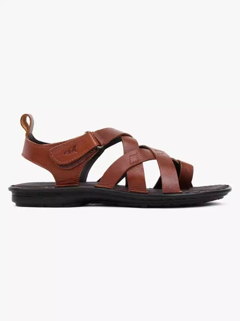 Brown Leather Multi Strap Single Toed Sandals for Men - Image 3