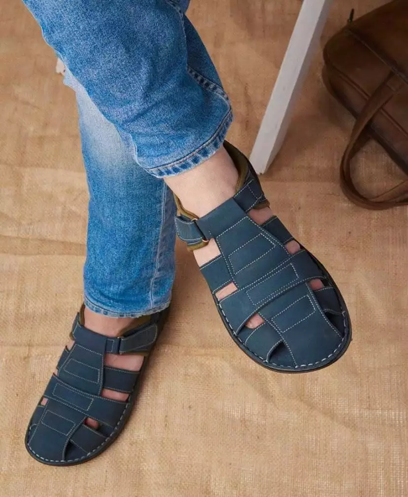 Blue Leather Closed Toe sandals for Men - Image 2