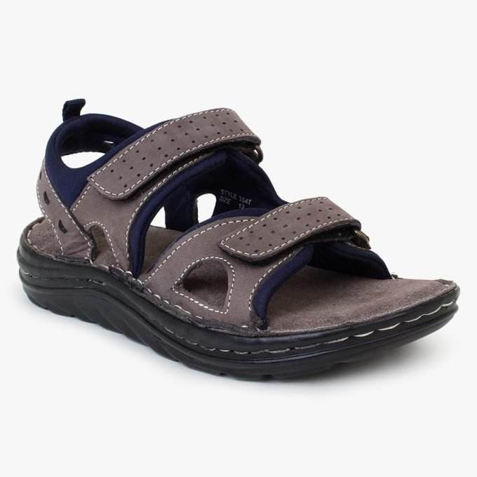 Grey Leather Sandals with Double strap closure for children (Unisex)