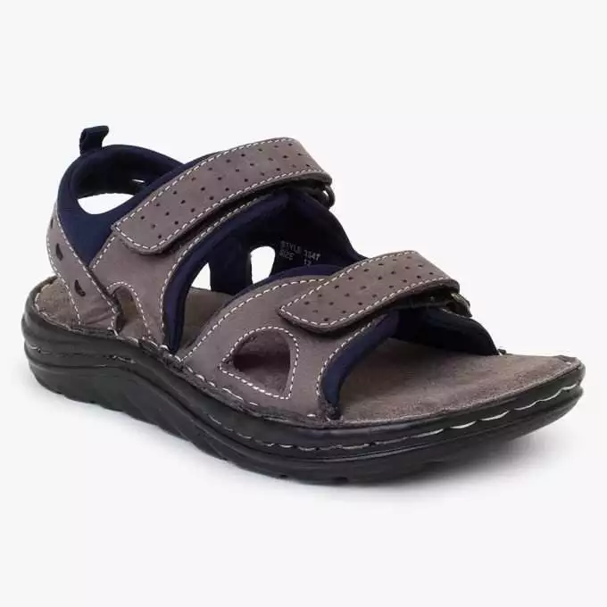 Grey Leather Sandals with Double strap closure for children (Unisex)