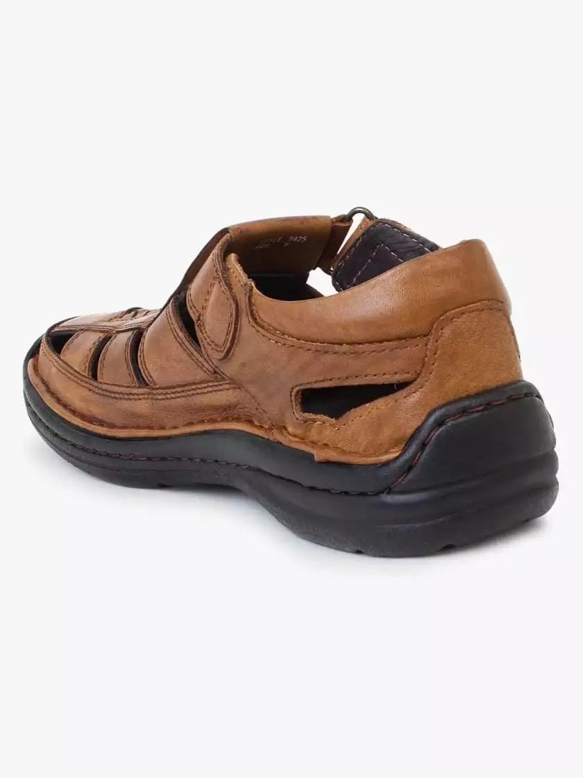 Tan Leather Shoe Type Sandals for Men - Image 2