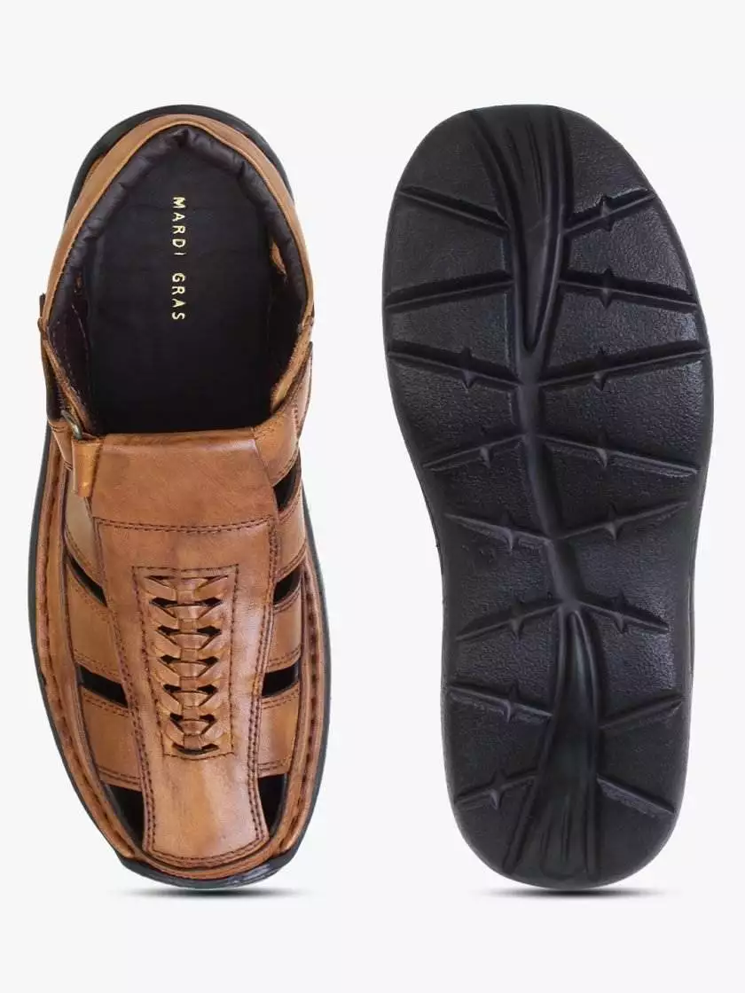 Tan Leather Shoe Type Sandals for Men - Image 5