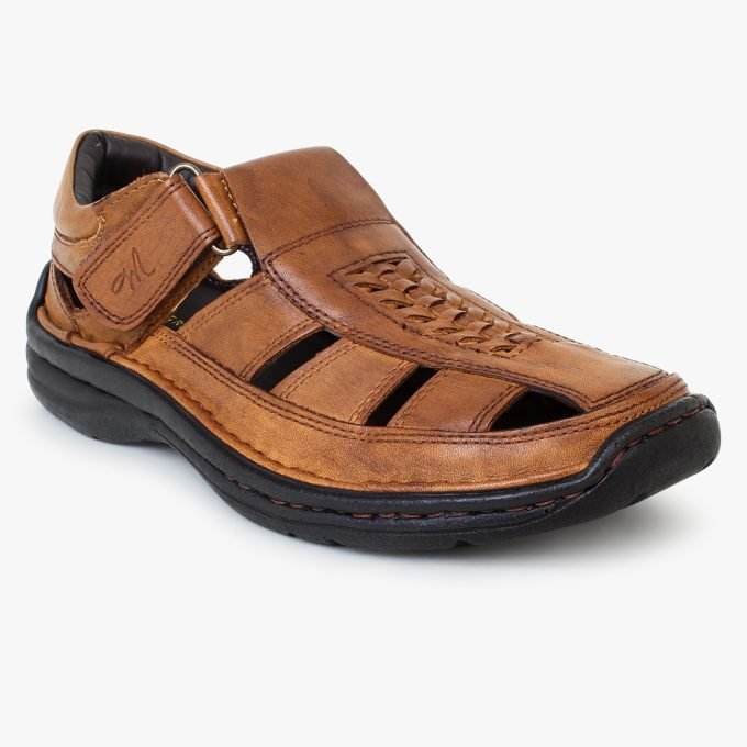 Tan Leather Shoe Type Sandals for Men