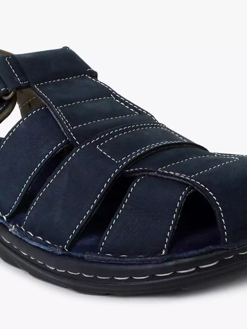 Blue Leather Closed Toe sandals for Men - Image 5