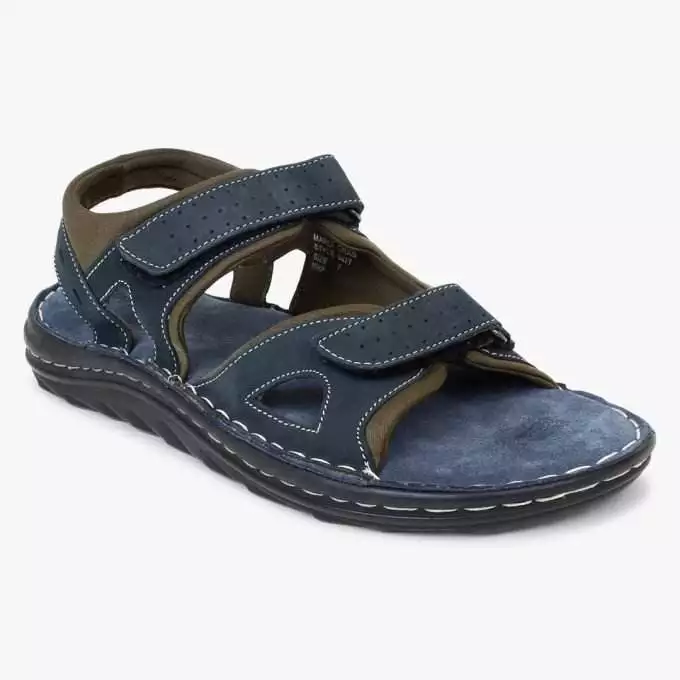 Blue Leather sandals With Double strap closure for Men