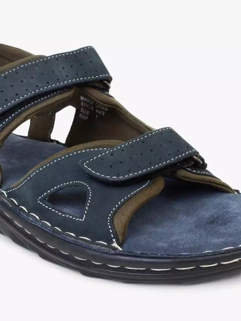 Blue Leather sandals With Double strap closure for Men - Image 4