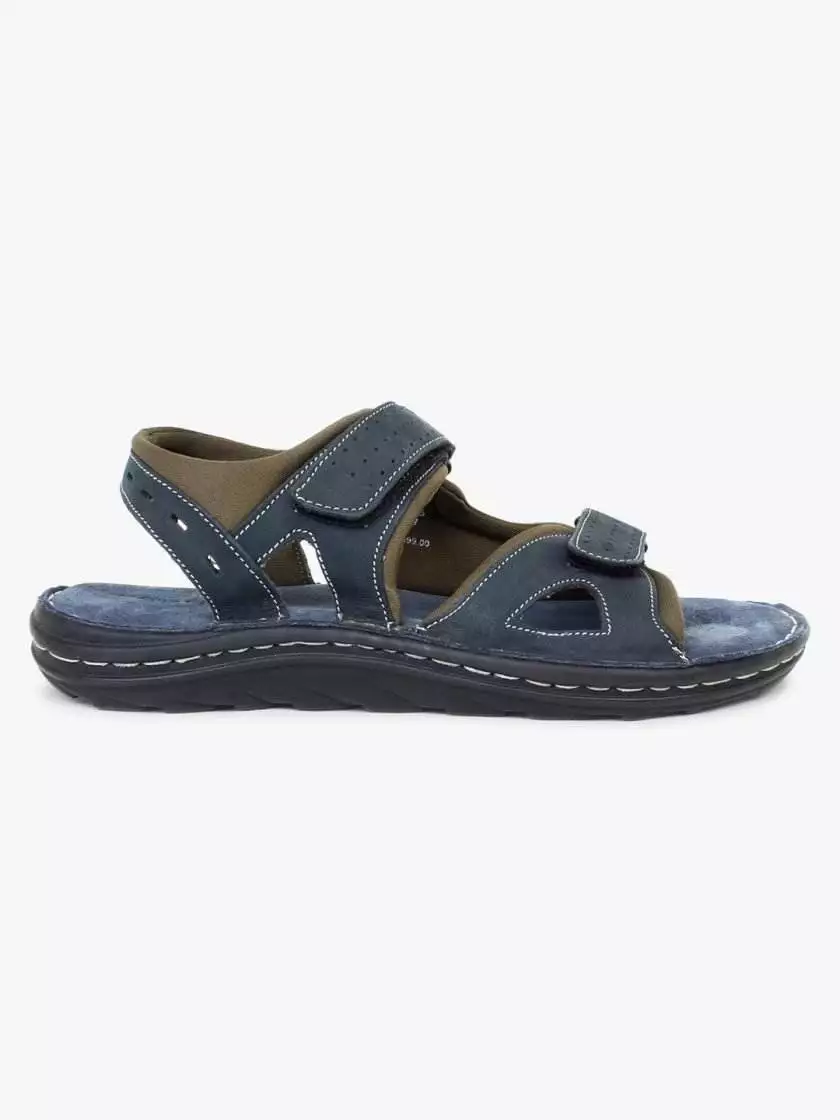 Blue Leather sandals With Double strap closure for Men - Image 3