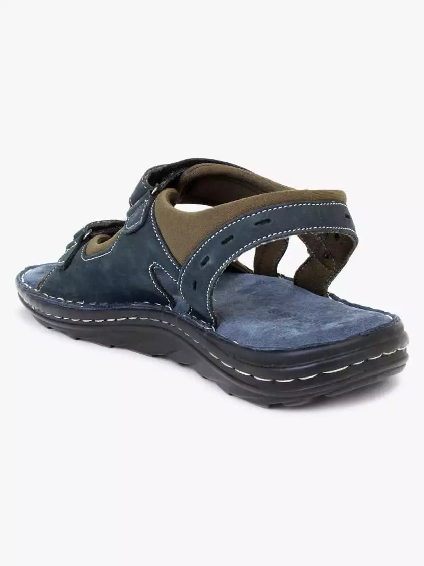 Blue Leather sandals With Double strap closure for Men - Image 2