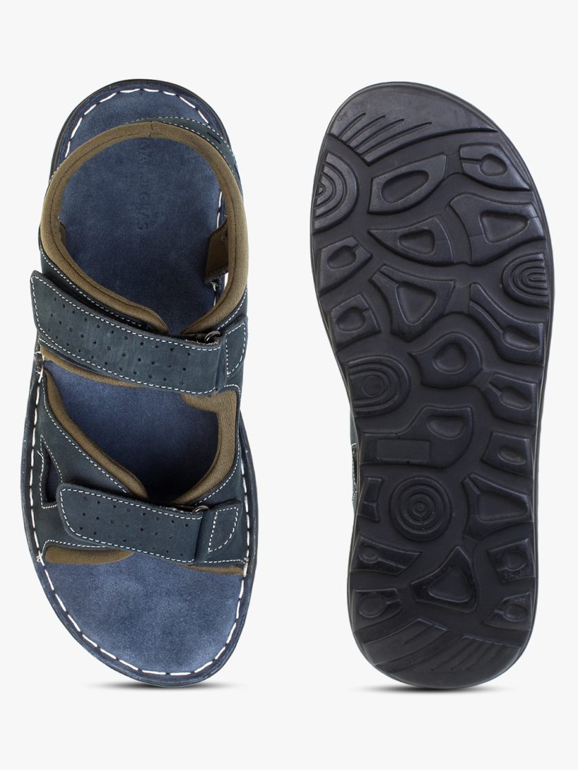 Blue Leather sandals With Double strap closure for Men - Image 5