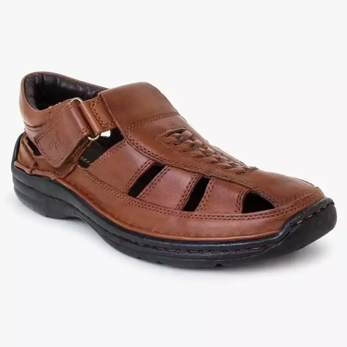 Brown Leather Shoe Type Sandals for Men