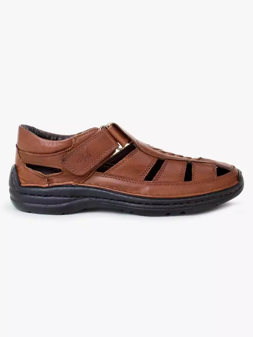 Brown Leather Shoe Type Sandals for Men - Image 3