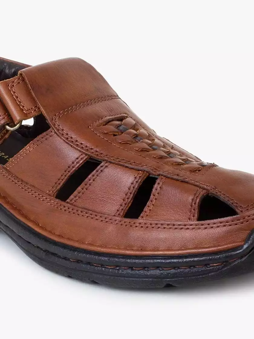 Brown Leather Shoe Type Sandals for Men - Image 4