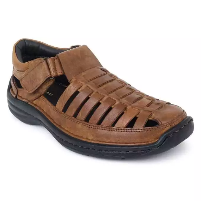Tan Leather Multi -Strap Shoe type Sandals for Men