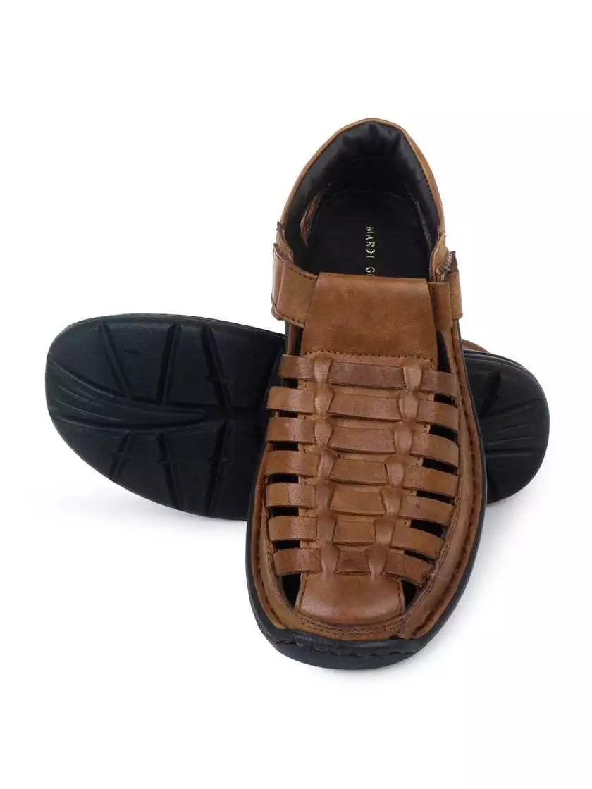 Tan Leather Multi -Strap Shoe type Sandals for Men - Image 2